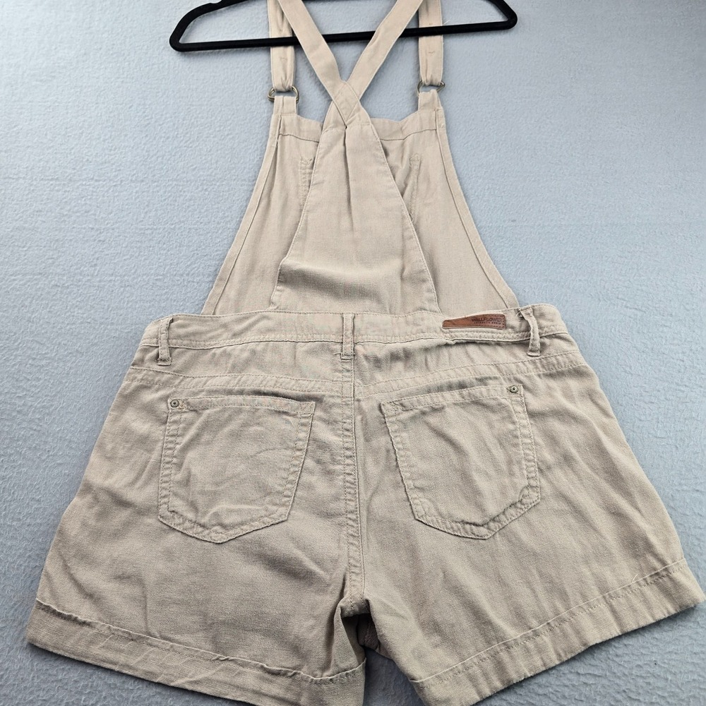WallFlower Short Overalls Women Large Beige Linen Side Buttons Adjustable Straps - Picture 5 of 11
